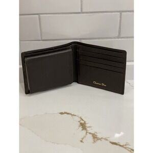 Vintage Christian Dior Bifold Wallet Brown Leather Men Card Slot ID Embossed